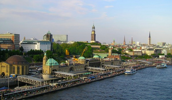 View Center of Hamburg from Elbe River